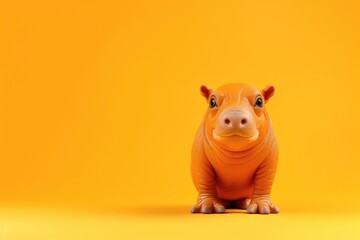 Cute baby hippopotamus, isolated on a bright orange background.