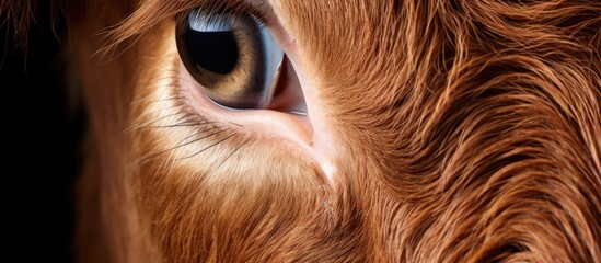 Fototapeta premium Zoomed in view of bovine eye and ear With copyspace for text