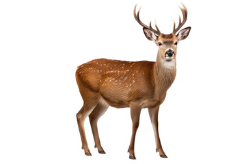 Portrait of Deer standing isolated on transparent png background, Animal in the jungle, wildlife and habitat concept, Environmental Conservation.