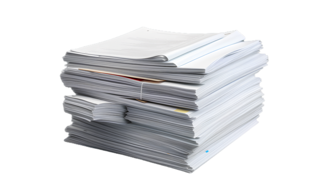 Stack Of Business Documents Papers. Isolated on Transparent background.