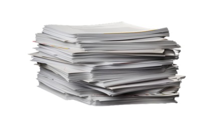 Stack Of Business Documents Papers. Isolated on Transparent background.