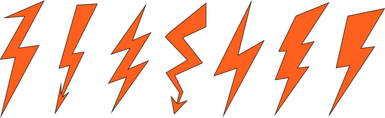 Electric power symbols collection. lightning bolts signs isolated on white background.  - obrazy, fototapety, plakaty