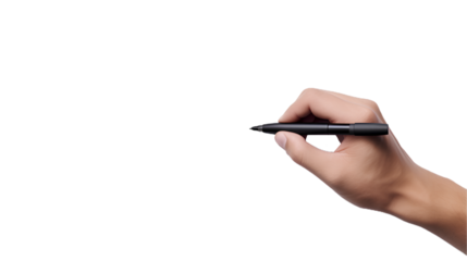 Top View Hand With Pen Writing on air. Isolated on Transparent background.