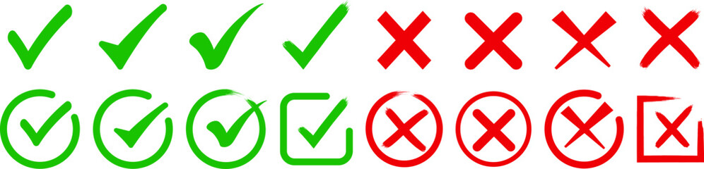 Obraz premium Green tick and red cross Vector illustartion