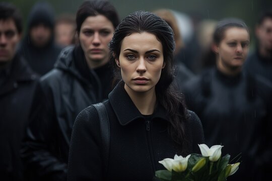 Portrait of a young sad women, Funeral concept.