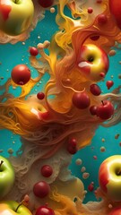 Apple juice colorful splash background.