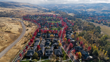 Luxury residential neighborhood in the foothills with fall foliage colors
