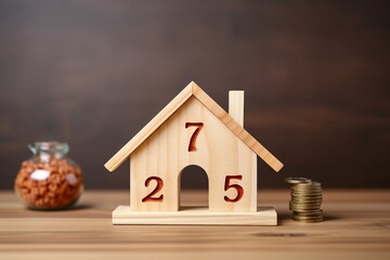 Atop the table, a miniature wooden house stands as a poignant symbol of homeownership, construction projects, and the world of mortgages. Created with generative AI tools