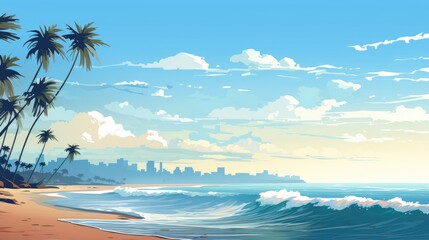 Fototapeta na wymiar Illustration of a serene and colorful beach