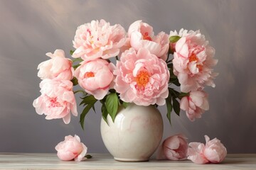 beautiful peony flowers in vintage vase