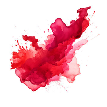 Red watercolor paint staint isolated on white background, no background, png