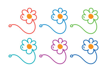 Fototapeta na wymiar hand drawn colorful daisy flowers on white background