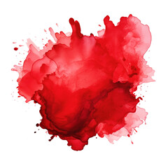 Red watercolor paint staint isolated on white background, no background, png