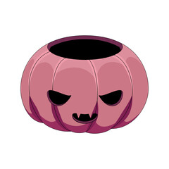 Jack-o’-lantern. Różowa dynia na Halloween. Wydrążona dynia na jesienne święto. - obrazy, fototapety, plakaty