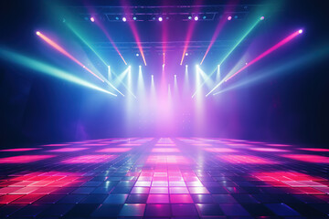 Defocused entertainment concert lighting on stage. Event entertainment concept. Background for...
