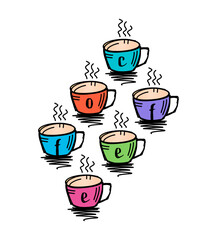 Obraz premium hand drawn colorful teacups, coffee cups. scribble colored coffee cups. colorful cups concept