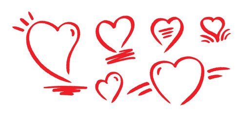 hand drawn different heart symbols. red hearts