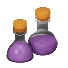 Violet potion bottle isolated on white background. icon for Halloween. 3D illustration render.