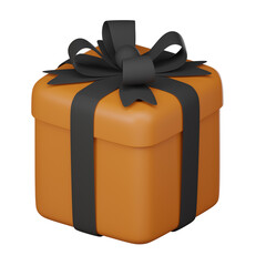 Orange gift box isolated on white background for celebration Halloween event template. 3D illustration render.