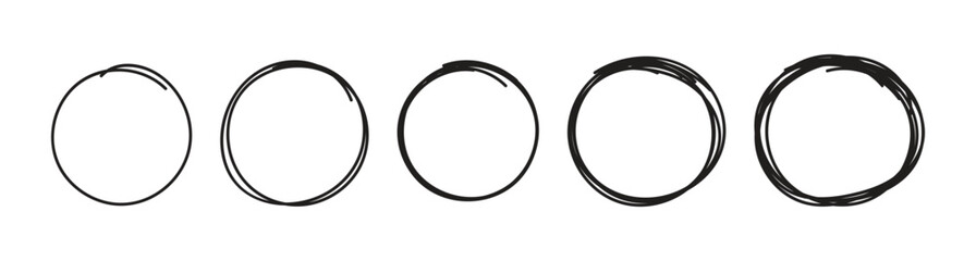 hand drawn five circles. sketch circles