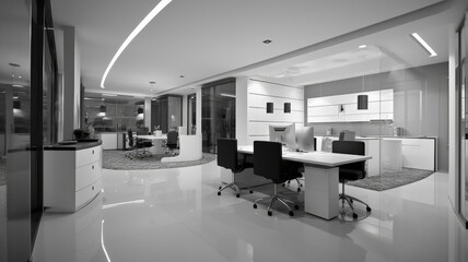Inspiring office interior design Contemporary style Corporate Office with Open Space Design featuring Sleek design architecture. Generative AI AIG 31.