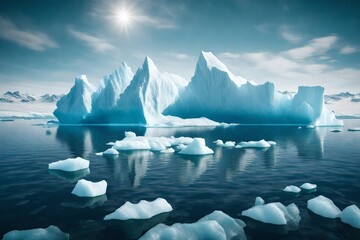 Iceberg floating in sea.