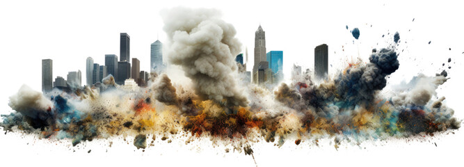 Explosions in city isolated on transparent background, PNG file - obrazy, fototapety, plakaty