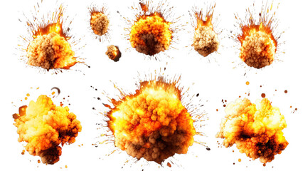 Set of explosions isolated on transparent background, PNG file - obrazy, fototapety, plakaty
