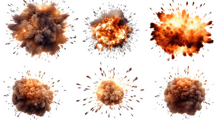 Set of explosions isolated on transparent background, PNG file