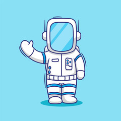 Free design waving astronaut cartoon vector illustration icon mascot logo. futuristic technology character concept