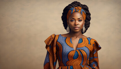 A woman wear African Ankara Print Dress good looking ai generated - obrazy, fototapety, plakaty