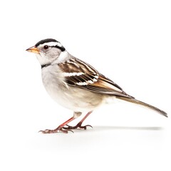 White-crowned sparrow bird isolated on white background.