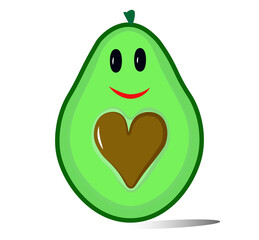 Green avocado with a heart-shaped stone. The concept of a healthy lifestyle
