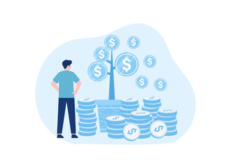 A man investing and getting profit concept flat illustration