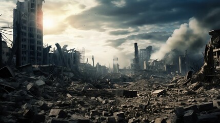 Cataclysmic Aftermath: A City's Descent into Ruin. Generative ai - obrazy, fototapety, plakaty