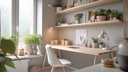 Obraz na płótnie Canvas Inspiring office interior design Scandinavian style Home Office featuring Natural light architecture. Generative AI AIG 31.