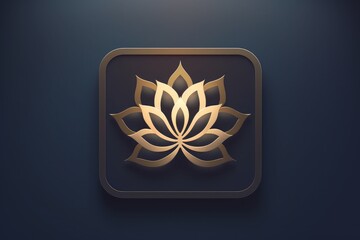 Golden lotus flower icon isolated on black background. Generative AI.