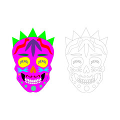 Dia Los Muertos, Day of the Dead or Mexican Halloween. Decorations with flowers can be used for painting. Skull vector illustration background.