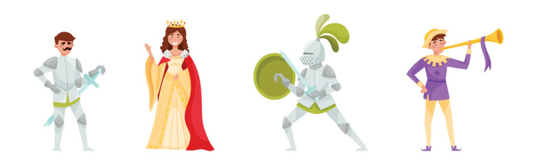 Fototapeta premium Medieval People Characters from European Middle Ages Period Vector Set