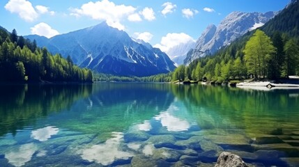 Jasna lake features stunning mountain reflections. Slovenia's Triglav National Park