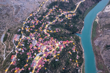 Aerial drone view of Erzincan Kemaliye district, city of paragliding and wingsuit flying.