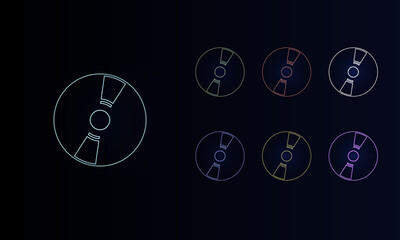 A set of neon cd symbols. Set of different color symbols, faint neon glow. Vector illustration on black background