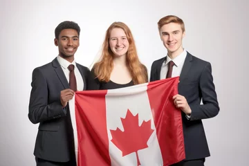Foto op Plexiglas The Canadian flag as a banner of hope for emigrants seeking a bright future and education in this welcoming nation. © EdNurg