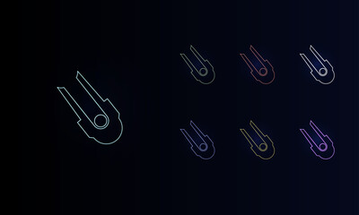 A set of neon solo bobsleigh symbols. Set of different color symbols, faint neon glow. Vector illustration on black background