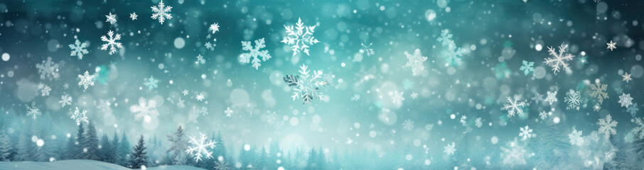 Snowy Delight: Captivating Christmas Banner with Glittering Snowflakes. Generative AI - obrazy, fototapety, plakaty