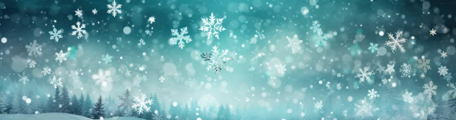 Foto op Canvas Snowy Delight: Captivating Christmas Banner with Glittering Snowflakes. Generative AI © Stefan