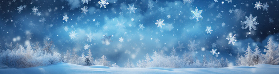 Snowy Delight: Captivating Christmas Banner with Glittering Snowflakes. Generative AI