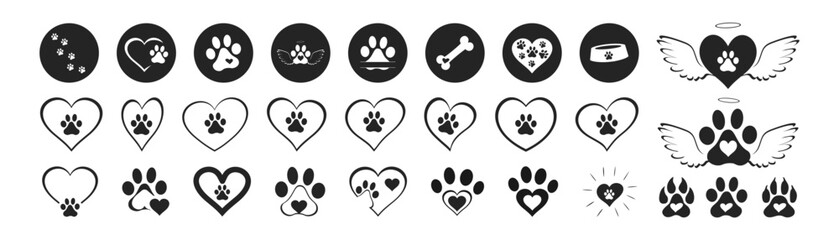 Heart paw icon vector set. Dog paw illustration sign collection. love dog symbol.