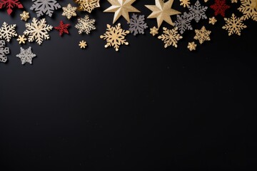 Gold and silver snowflakes on a black background