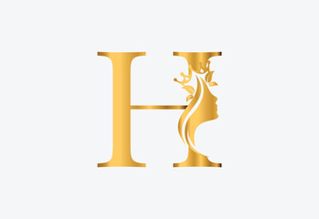 beauty monogram letter H woman silhouette logo design